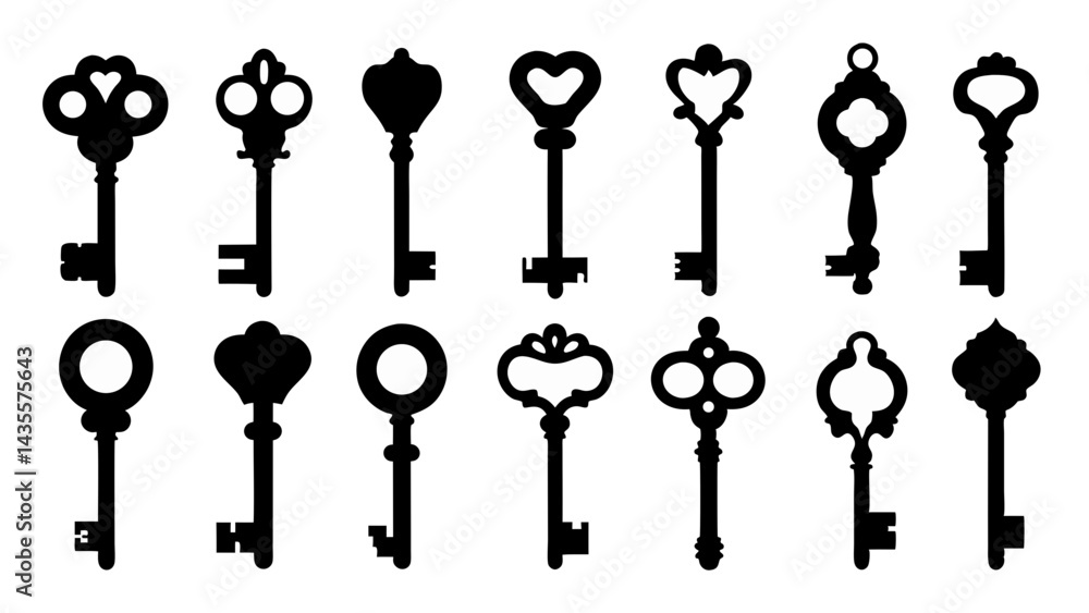 set of key silhouette vector on tranparent background set of key silhouette vector on tranparent background