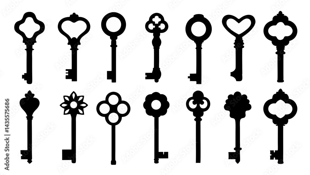 set of key silhouette vector on tranparent background set of key silhouette vector on tranparent background