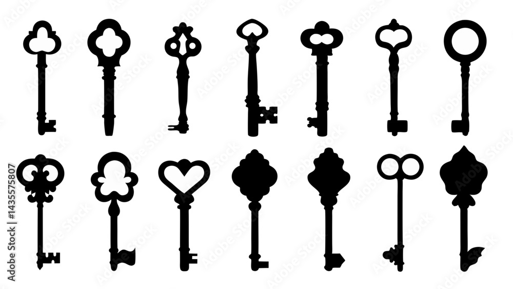set of key silhouette vector on tranparent background set of key silhouette vector on tranparent background