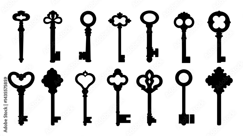 set of key silhouette vector on tranparent background set of key silhouette vector on tranparent background