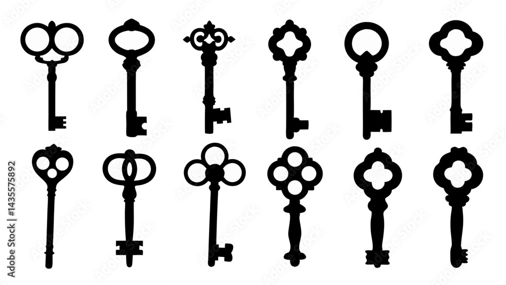 set of key silhouette vector on tranparent background set of key silhouette vector on tranparent background