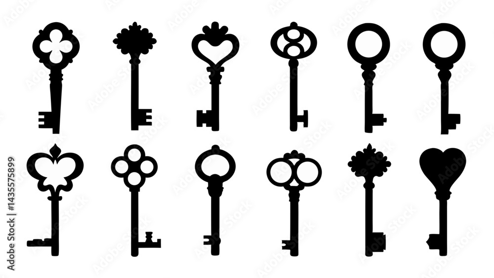set of key silhouette vector on tranparent background set of key silhouette vector on tranparent background