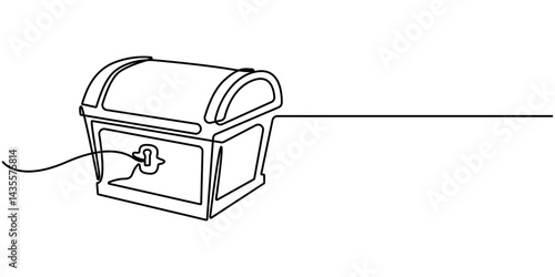 Treasure chest in continuous one line art style. Simple vector illustration, Open empty treasure chest one line continuous. Line art chest. Vector illustration, Treasure chest one line continuous.    