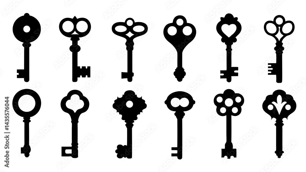 set of key silhouette vector on tranparent background set of key silhouette vector on tranparent background