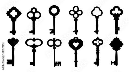 set of key silhouette vector on tranparent background