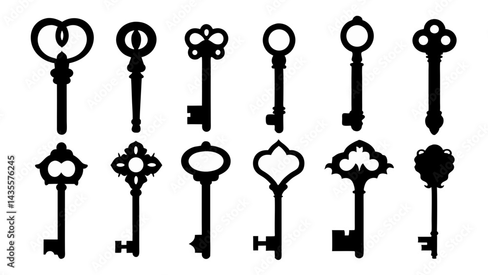 set of key silhouette vector on tranparent background set of key silhouette vector on tranparent background