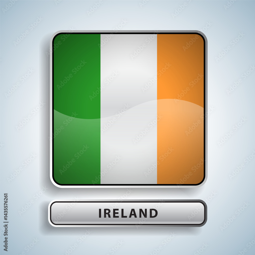 Fototapeta premium Ireland flag square button Isolated on color gradient background. Exclusive Icon flag