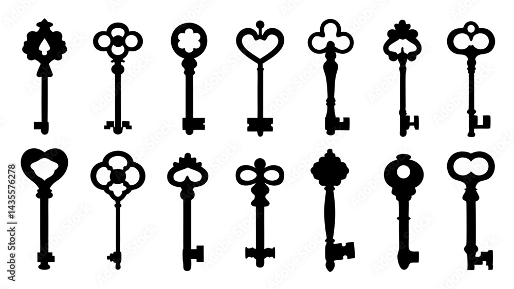 set of key silhouette vector on tranparent background set of key silhouette vector on tranparent background