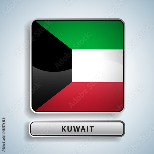Free Download Kuwait flag square button Isolated on color gradient background. Exclusive Icon flag - GFXLoad