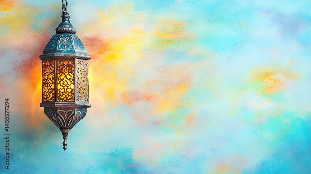 Obraz premium Ramadan Lantern with Colorful Background.