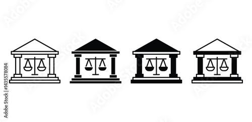 Courthouse Icons Black White Color Vector Design Illustration