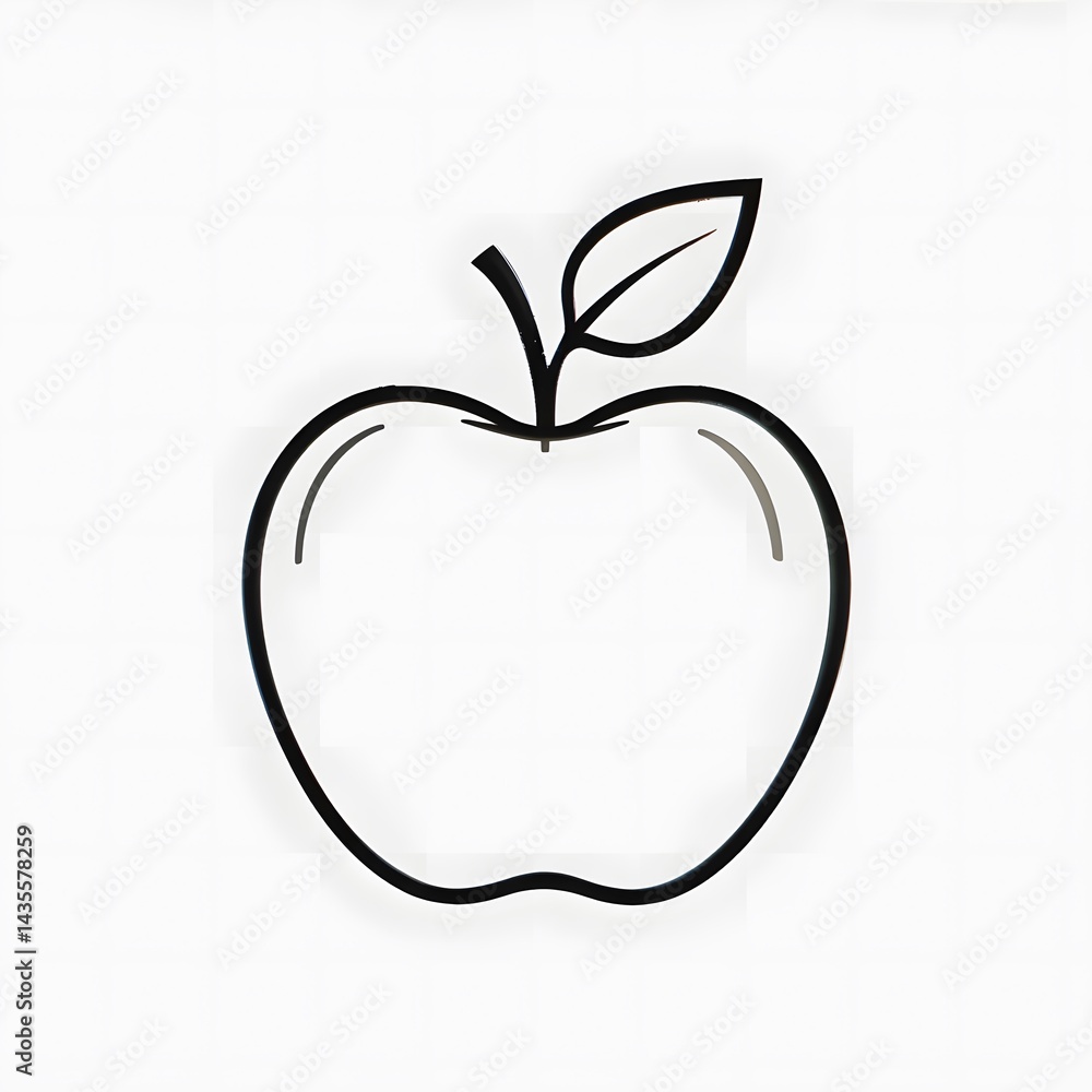 Fototapeta premium Simple Apple Outline Drawing Black and White Fruit Illustration