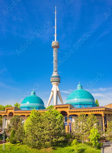 Parks of Tashkent. Spring landscape of a public park. Uzbekistan.