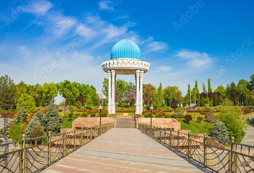 Parks of Tashkent. Spring landscape of a public park. Uzbekistan.