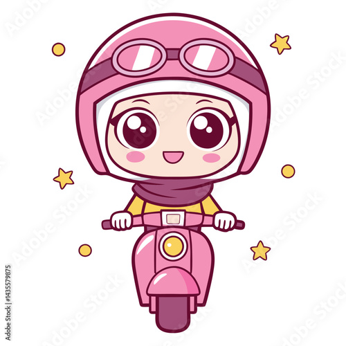 Cute girl riding a pink scooter