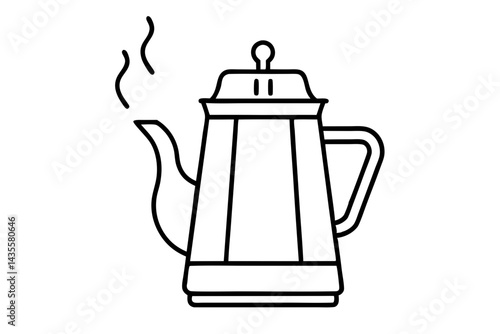 Camp Coffee Percolator With Steam Line Art Vector Illustration