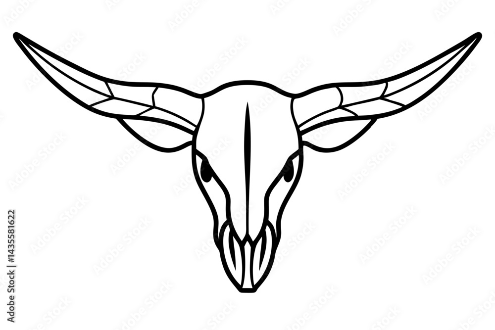 Obraz premium Longhorn Skull With Feathers Line Art Vector Illustration