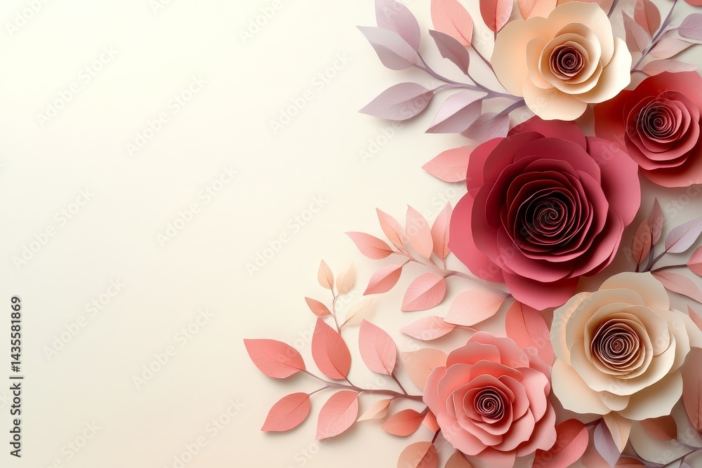 Delicate paper flowers and leaves in pastel shades. Delicate paper flowers and leaves in pastel shades.