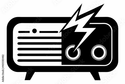 Vintage Radio With Lightning Bolts Silhouette Vector Illustration