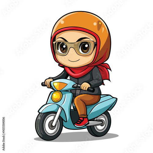 Cartoon girl riding a scooter (1)