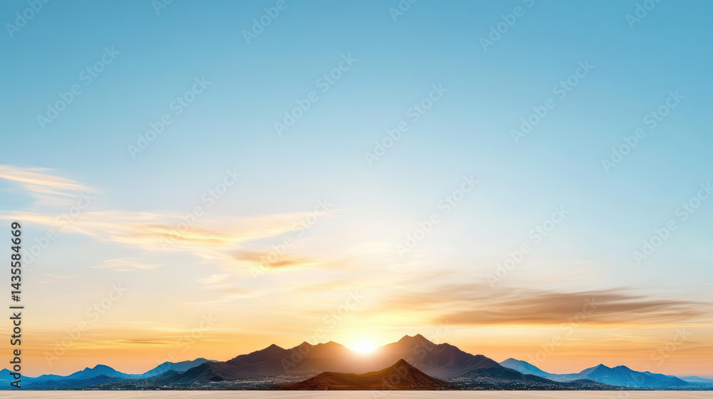 Fototapeta premium stunning sunset over distant mountains creates serene atmosphere, reflecting on water