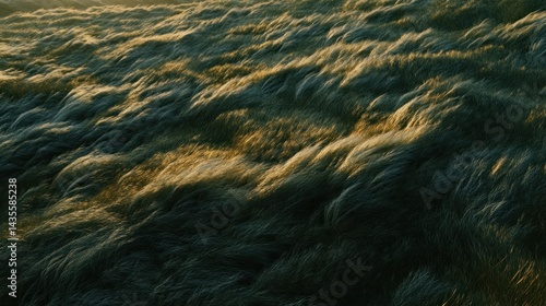 A field of flowing grass illuminated by the warm sunlight