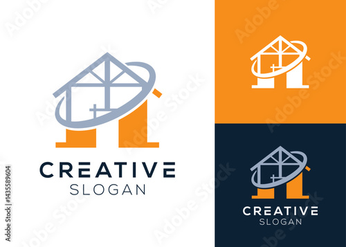 House with building frame logo design for construction and architects