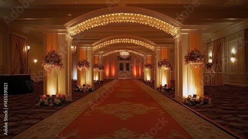 Wallpaper Mural Grand Indian wedding entrance with illuminated archways, carpet, and floral decor Torontodigital.ca