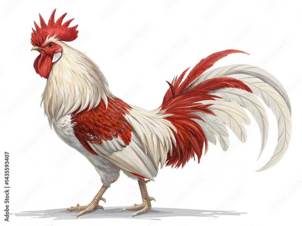 Fototapeta premium Beautiful rooster red white on transparent background png