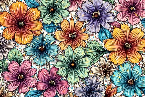 Wallpaper Mural Intricate line art blooming flowers, geometric repeat, geometric pattern, wallpaper Torontodigital.ca