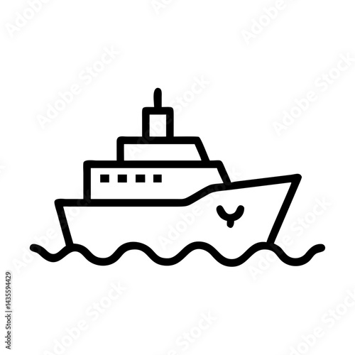 Icebreaker ship sailing through waves in a minimalist style  