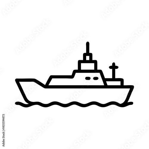 Isolated battleship outline sailing in calm waters  