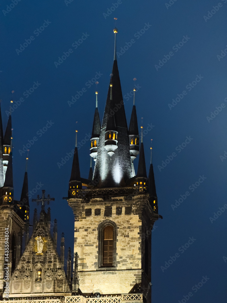 Night Falls Over The Medieval Tower In Prague