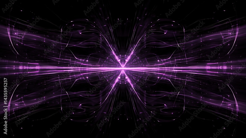 Fototapeta premium Intricate, symmetrical design of purple energy lines radiating from a central point.