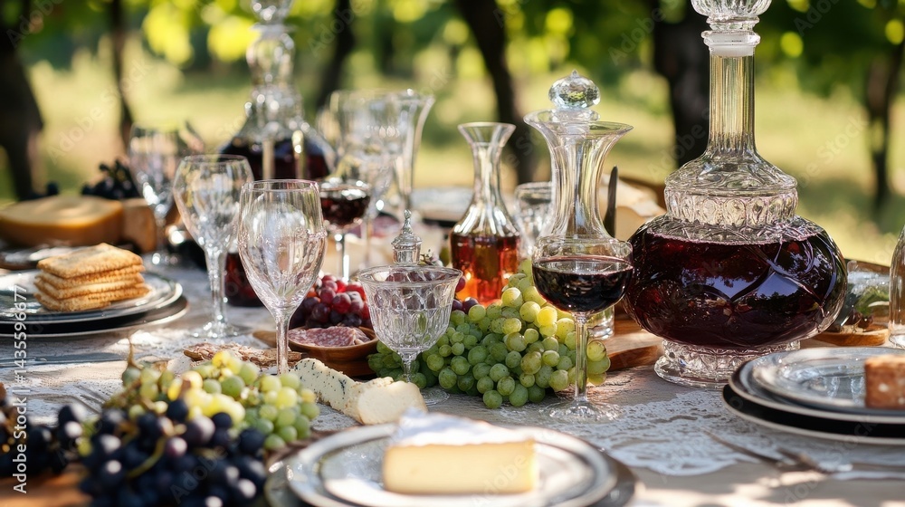 Naklejka premium elegant outdoor wine tasting table setting