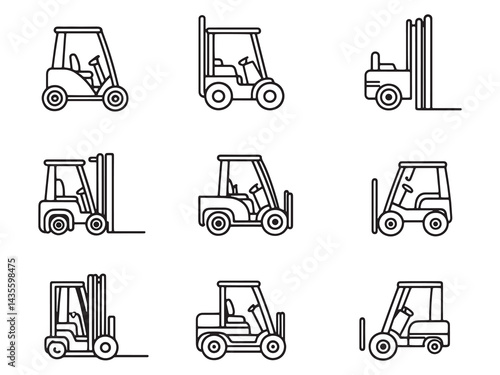 Forklift line art icon industrial vehicle outline drawing