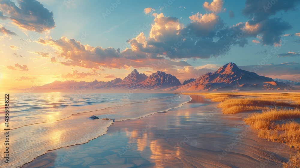 Naklejka premium desert meets sea under warm sky