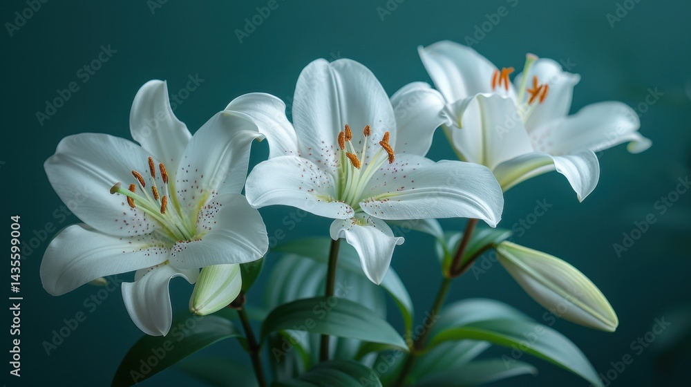 Fototapeta premium Elegant white lilies in minimal background