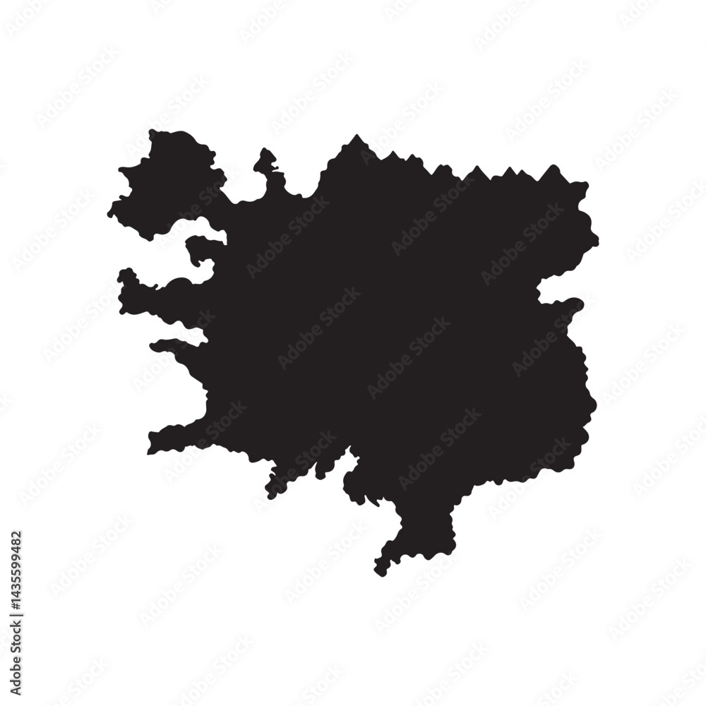Fototapeta premium Map Silhouette Vector Illustration, Solid White Background.