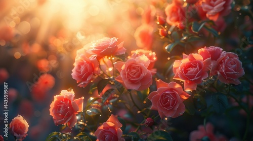 Wallpaper Mural Garden of mixed roses with sunlight filtering through Torontodigital.ca