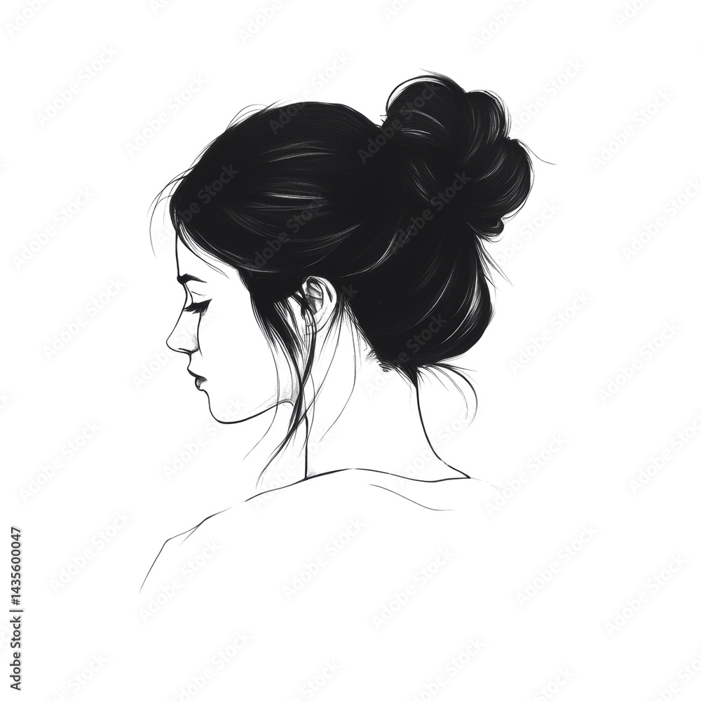 Naklejka premium Elegant sketch of a woman's silhouette, showcasing delicate lines and subtle shading on isolated clear space