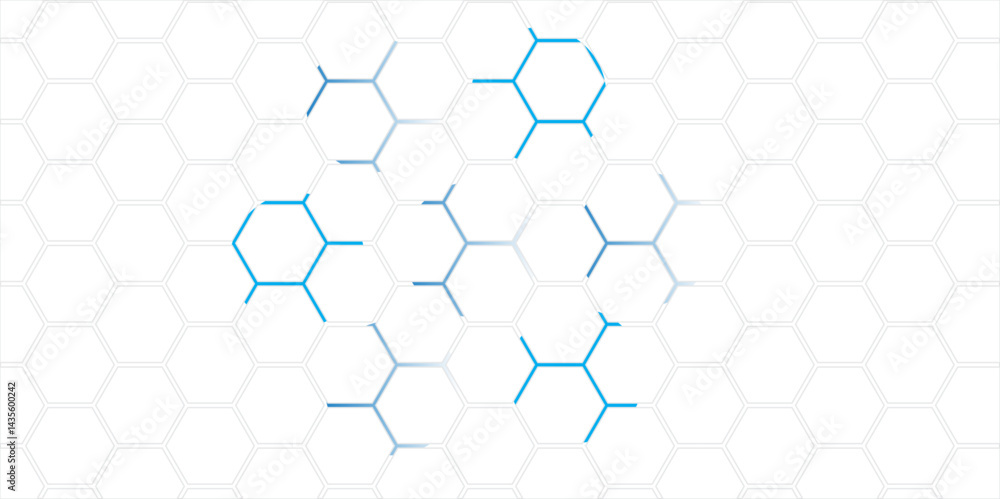 Fototapeta premium Abstract blue hexagonal pattern with geometric honeycomb design and 3D metal texture