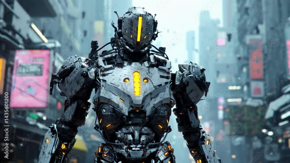 A futuristic armored soldier stands ready in a glowing high-tech suit.
A futuristic armored soldier stands ready in a glowing high-tech suit.