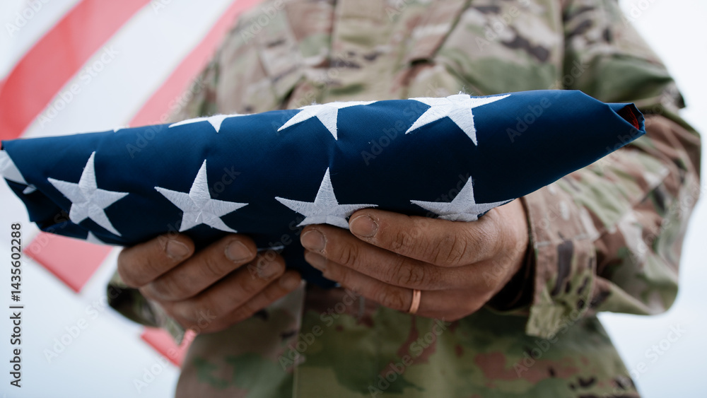 Soldier Holding A Flag For Memorial Day