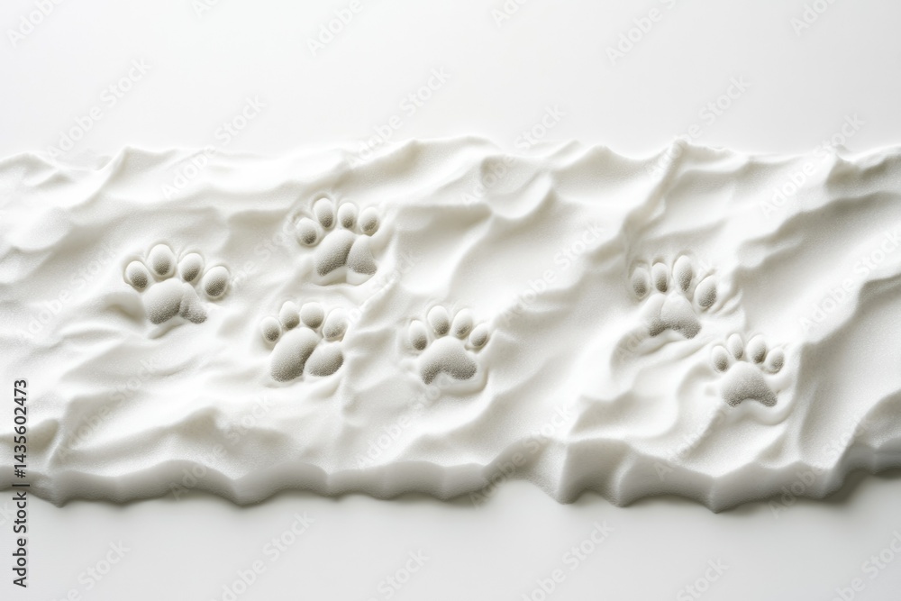 Paw prints in the white sand, a serene and peaceful scene. Paw prints in the white sand, a serene and peaceful scene.