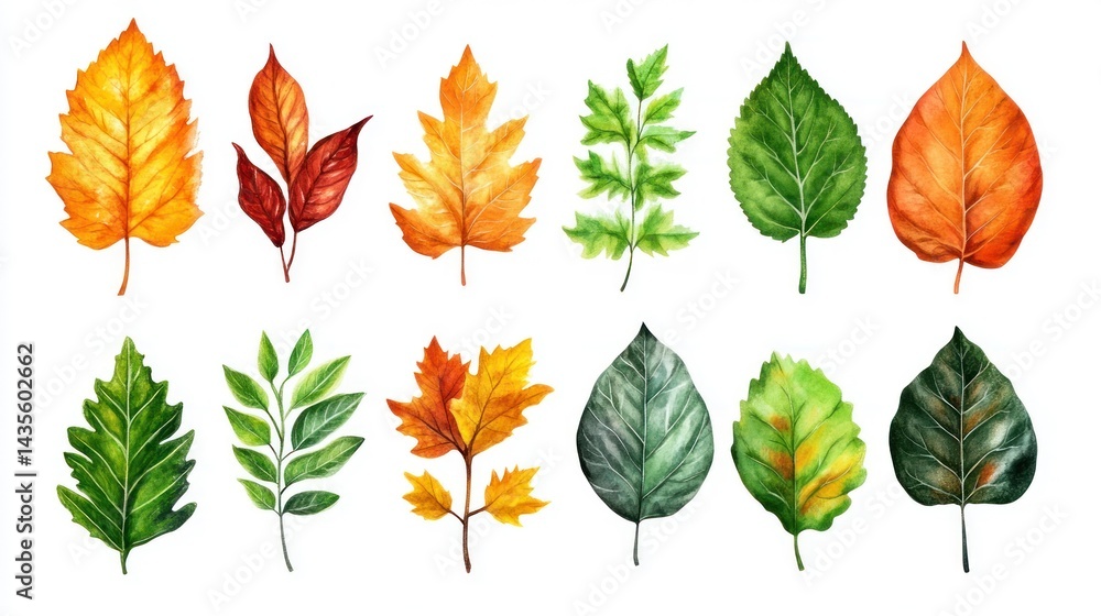 Fototapeta premium Autumn leaves watercolor illustration (1)
