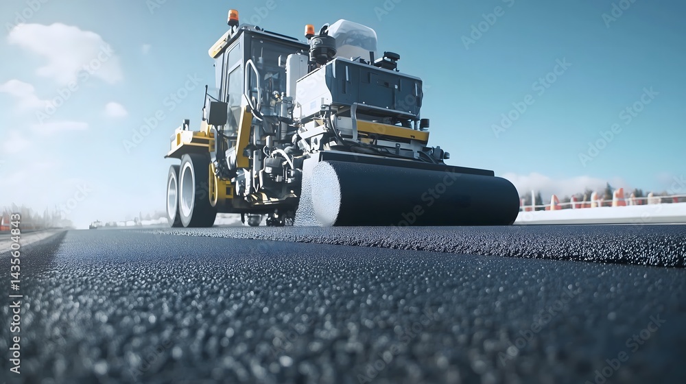 The asphalt paver lays asphalt across the entire width of the road.