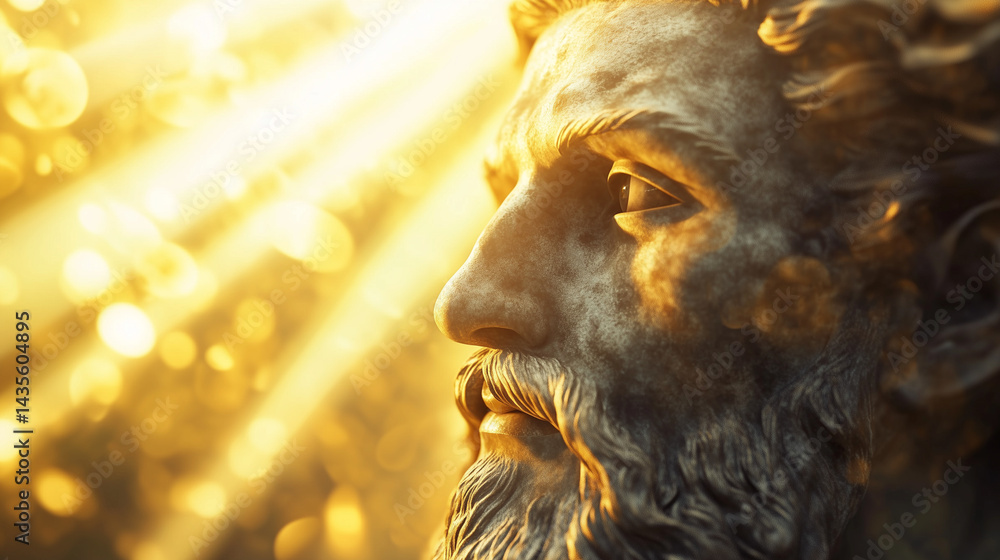 The serene face of Baldr the god of light captured in a peaceful moment amidst golden rays
