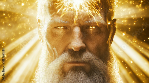 Obraz na płótnie The serene face of Baldr the god of light captured in a peaceful moment amidst golden rays w salonie