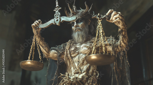 Obraz na płótnie Twilight god balancing scales of life and death. w salonie
